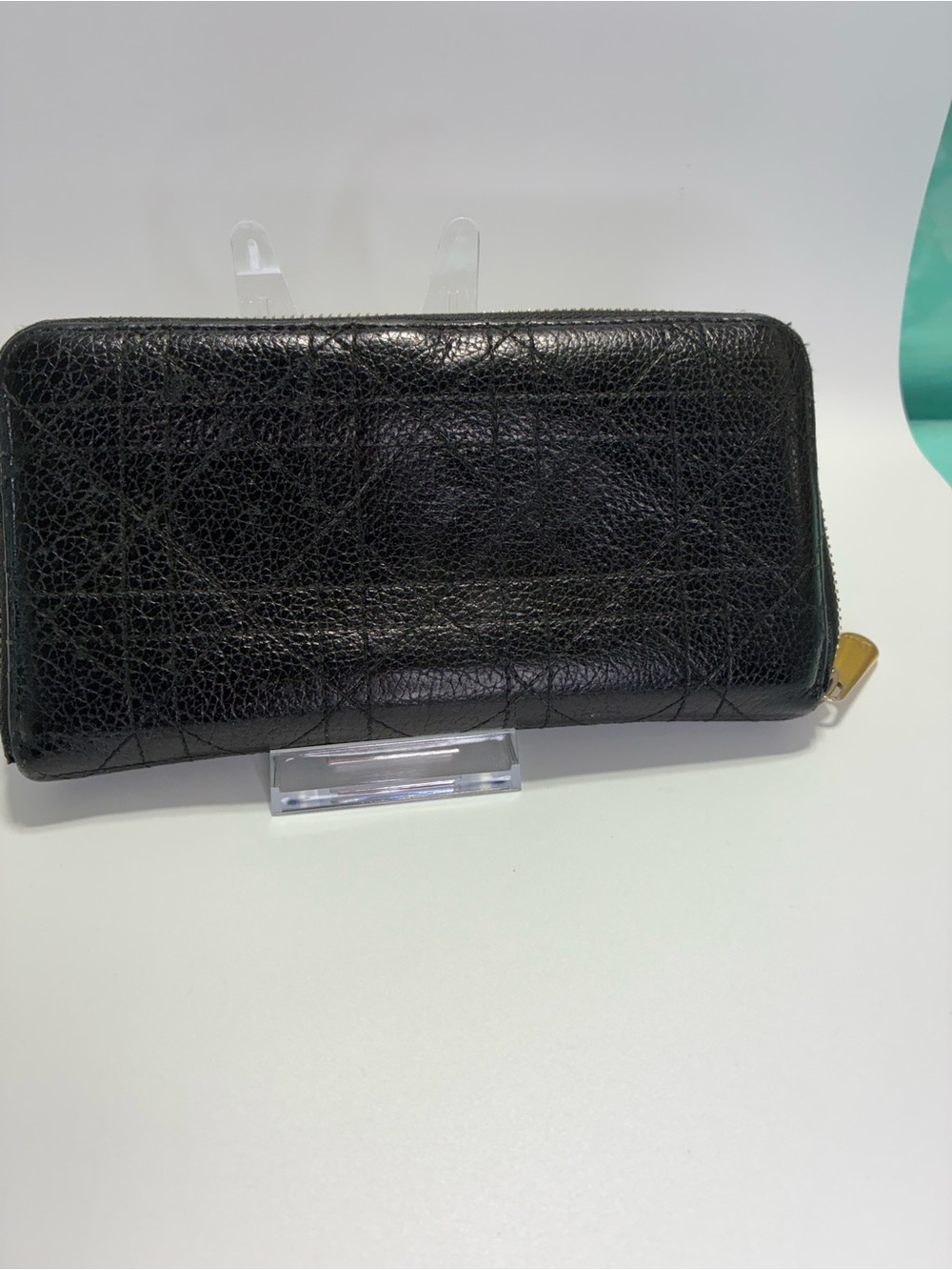 Dior Black Quilted Leather Zip Wallet with Gold Hardware